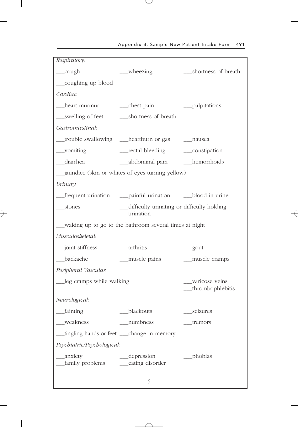 Sample New Patient Intake Form, Page 5