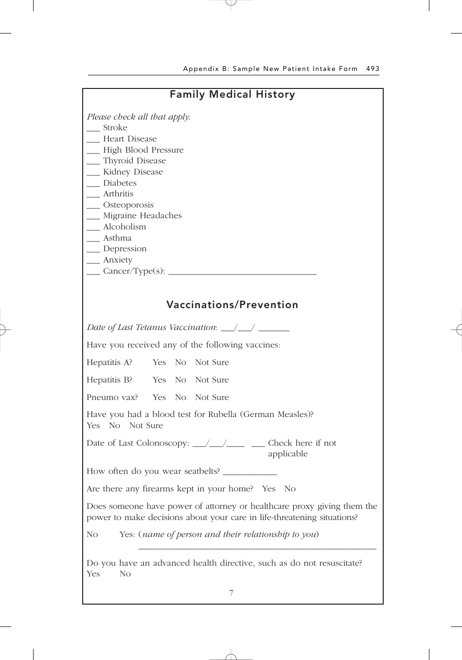 Sample New Patient Intake Form, Page 7