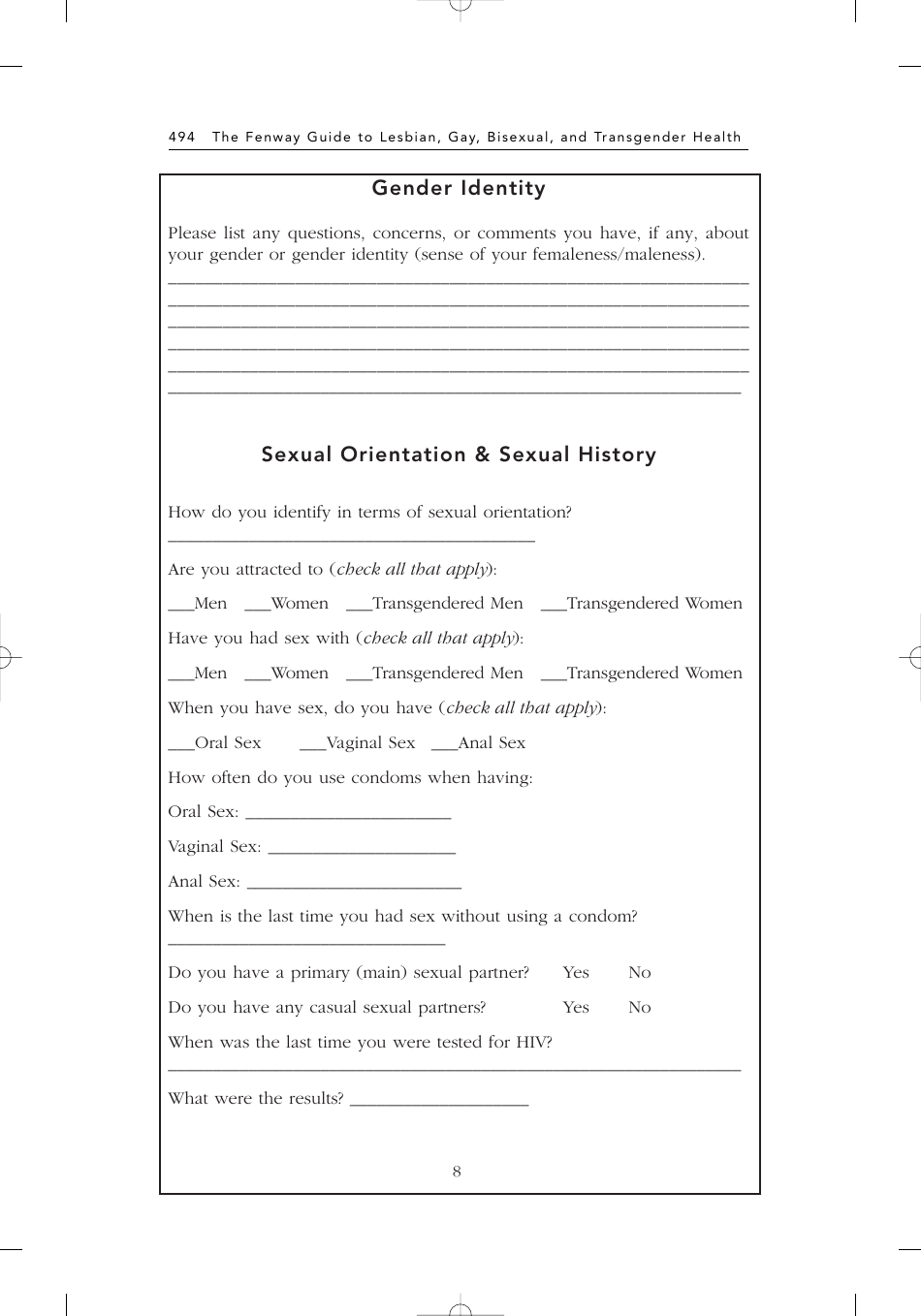 Sample New Patient Intake Form, Page 8