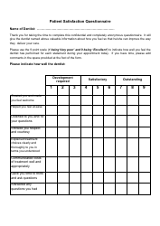 Document preview: Dental Patient Satisfaction Questionnaire