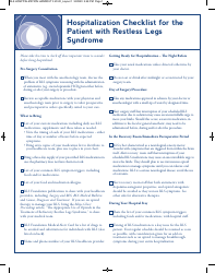 Hospitalization Checklist for the Patient With Restless Legs Syndrome - Rls Foundation
