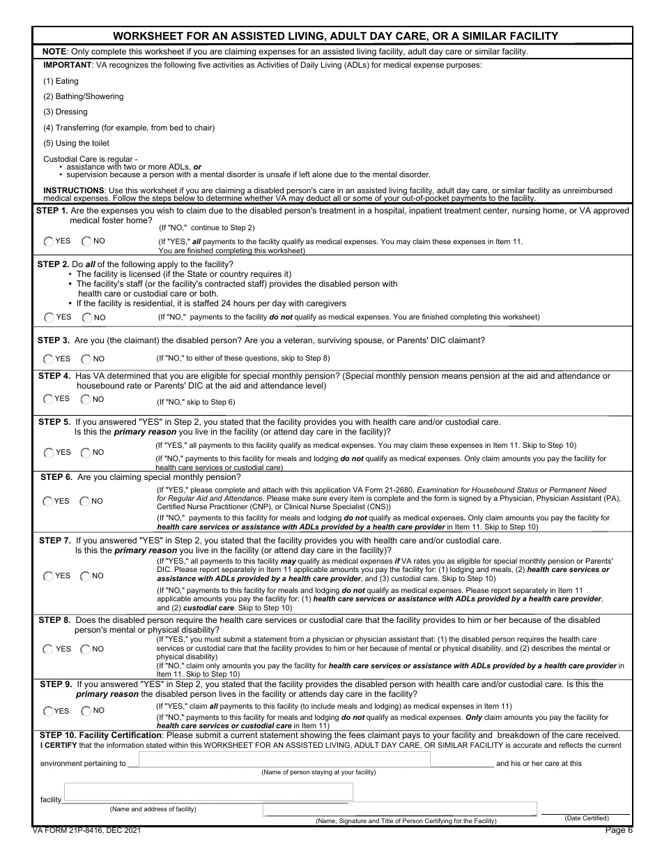 VA Form 21P-8416 Medical Expense Report, Page 6