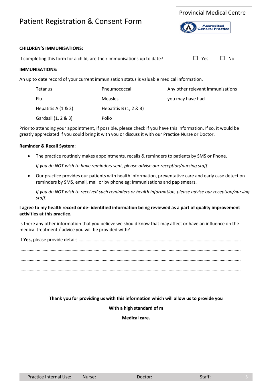 Patient Registration  Consent Form - Provincial Medical Centre, Page 3