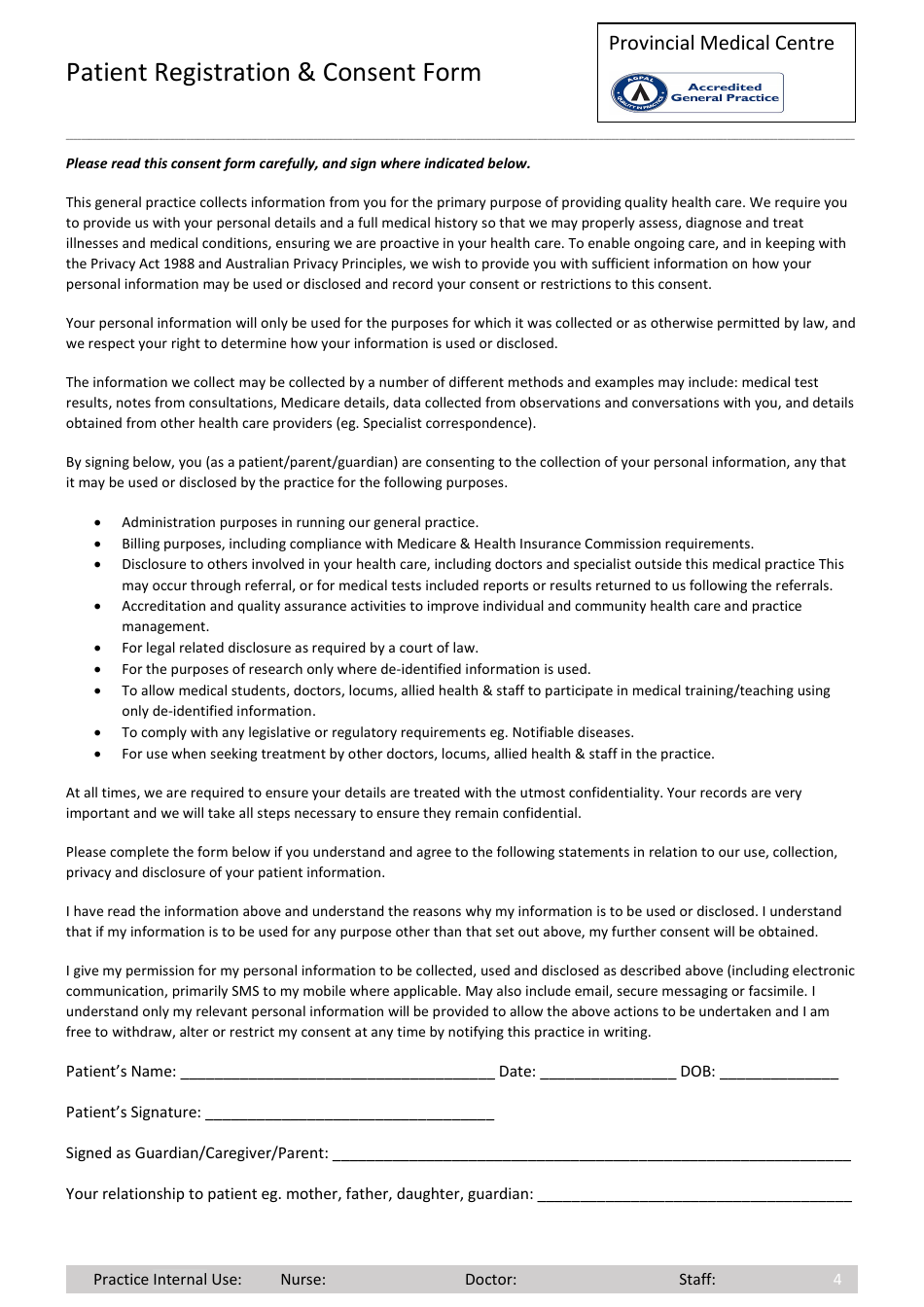 Patient Registration  Consent Form - Provincial Medical Centre, Page 4