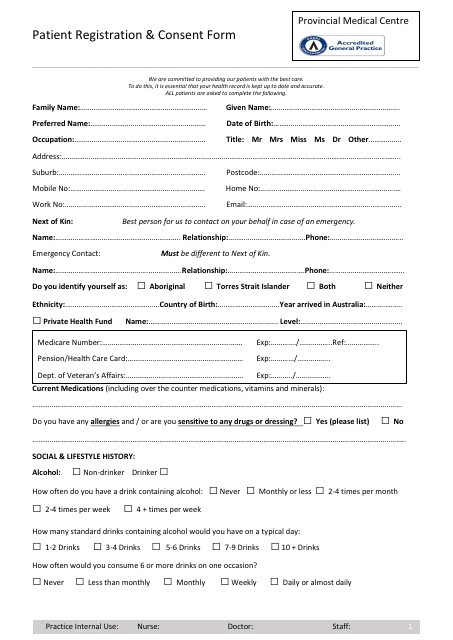 Patient Registration & Consent Form - Provincial Medical Centre Download Pdf