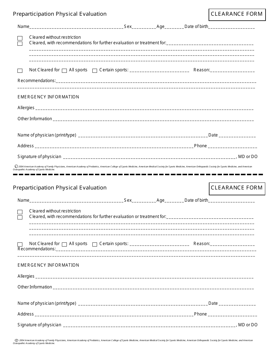 Pre-participation Physical Evaluation: History Form - American Medical Society for Sports Medicine, Page 3