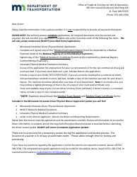 Document preview: Minnesota Intrastate Driver Waiver Application - Physical - Minnesota