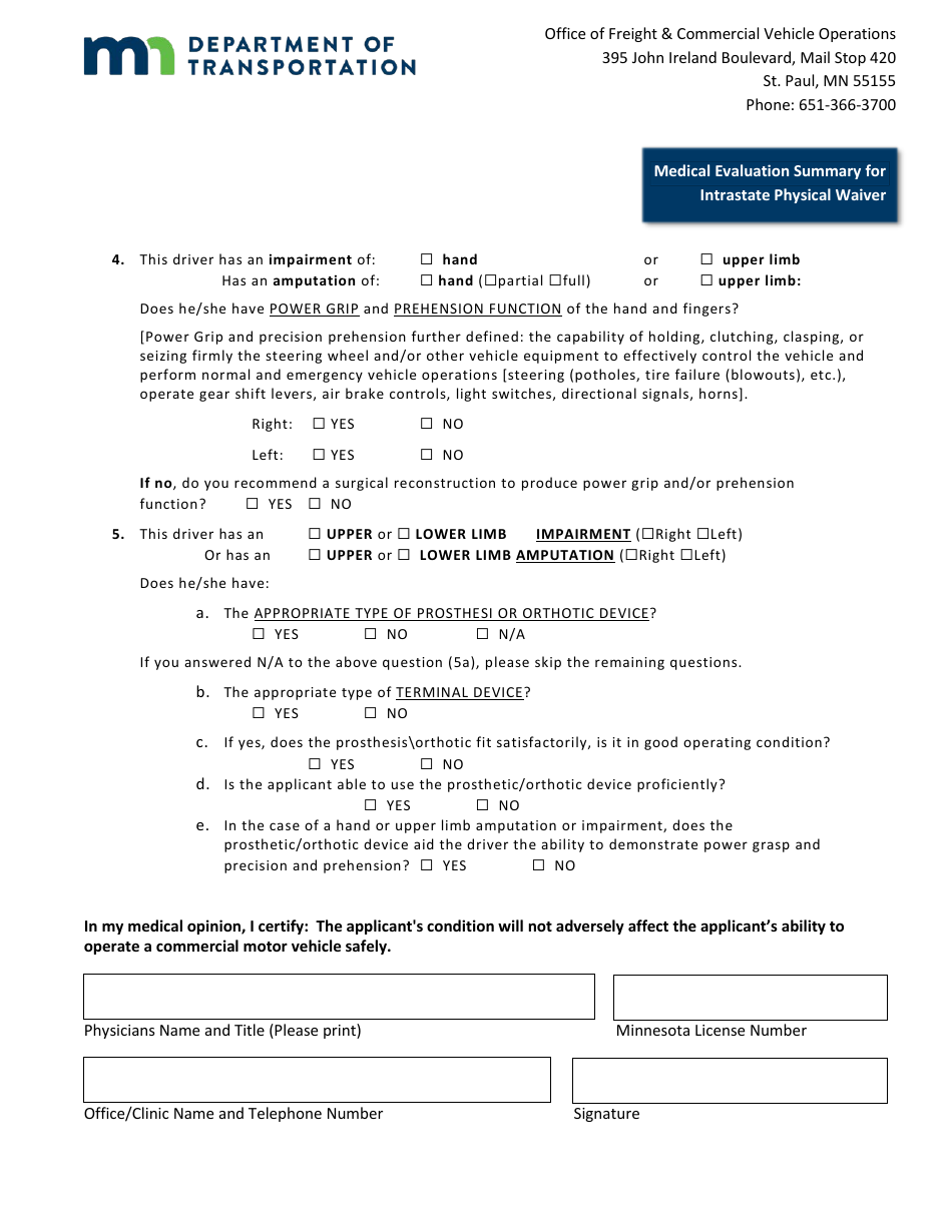 Minnesota Intrastate Driver Waiver Application - Physical - Minnesota, Page 13