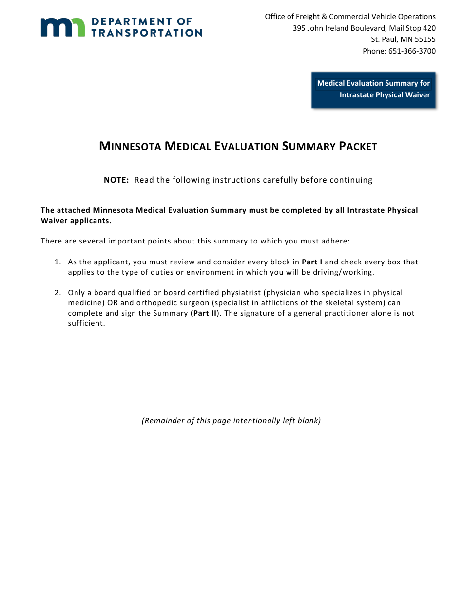 Minnesota Intrastate Driver Waiver Application - Physical - Minnesota, Page 8