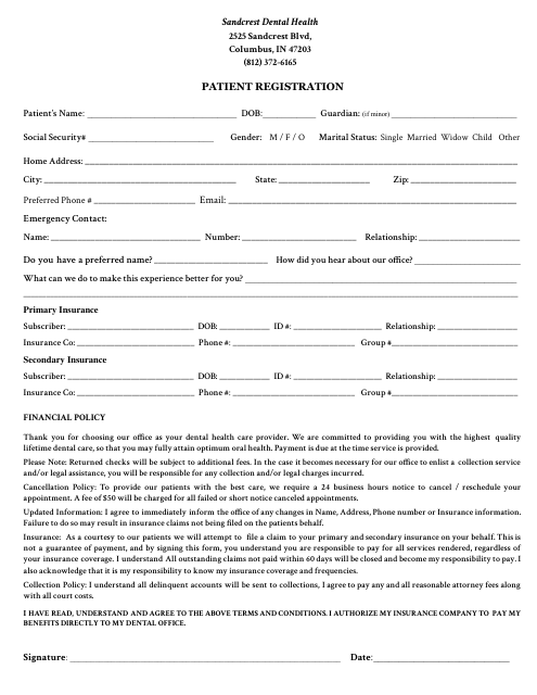 Dental Patient Registration Form - Preview Document