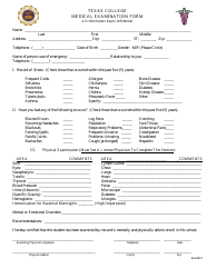 Document preview: College Medical Examination Form - Texas College