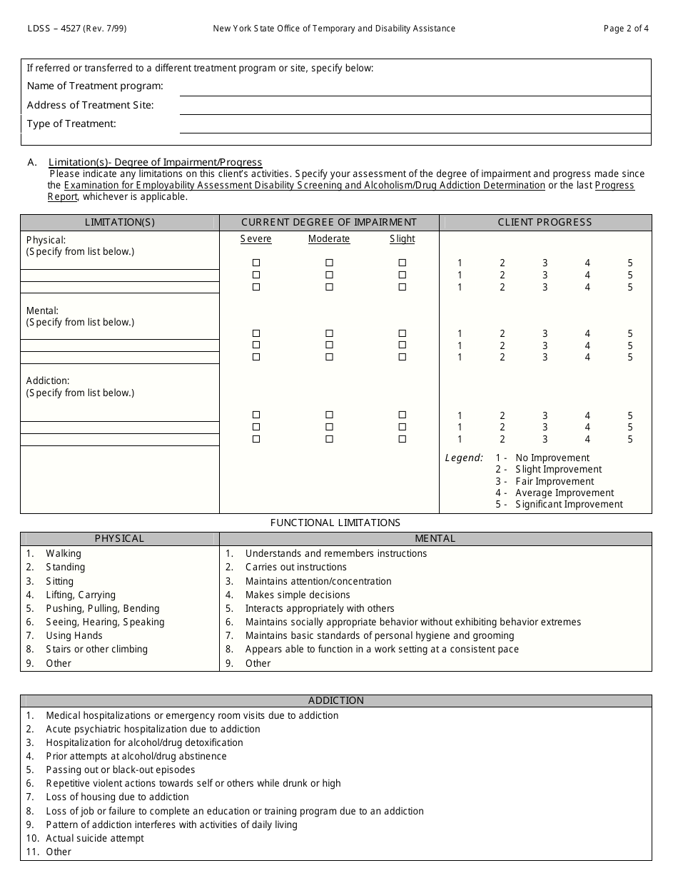 Form LDSS-4527 Alcoholism and Substance Abuse Treatment Program Progress Report - New York, Page 2
