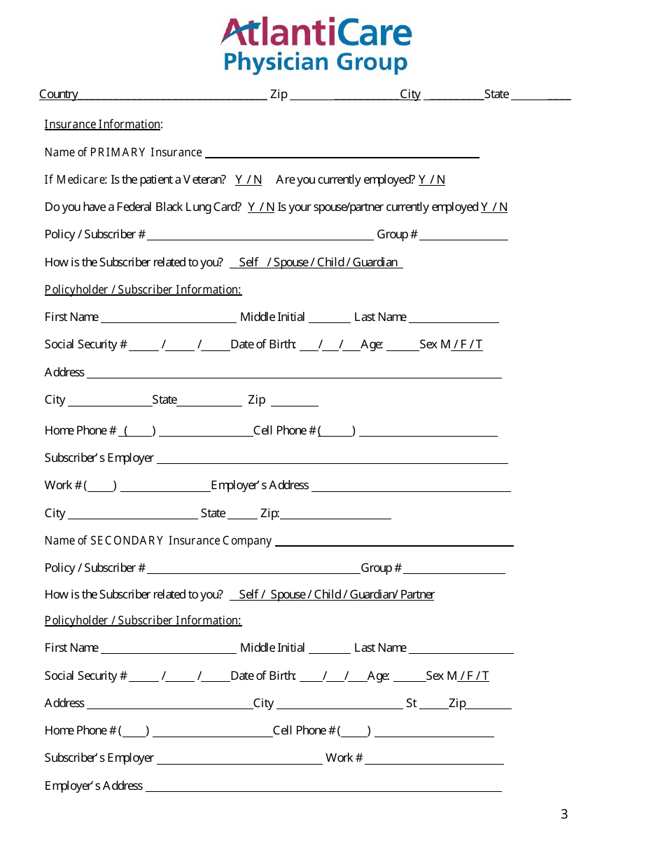 Patient Registration Form - Atlanti Care Physician Group, Page 3