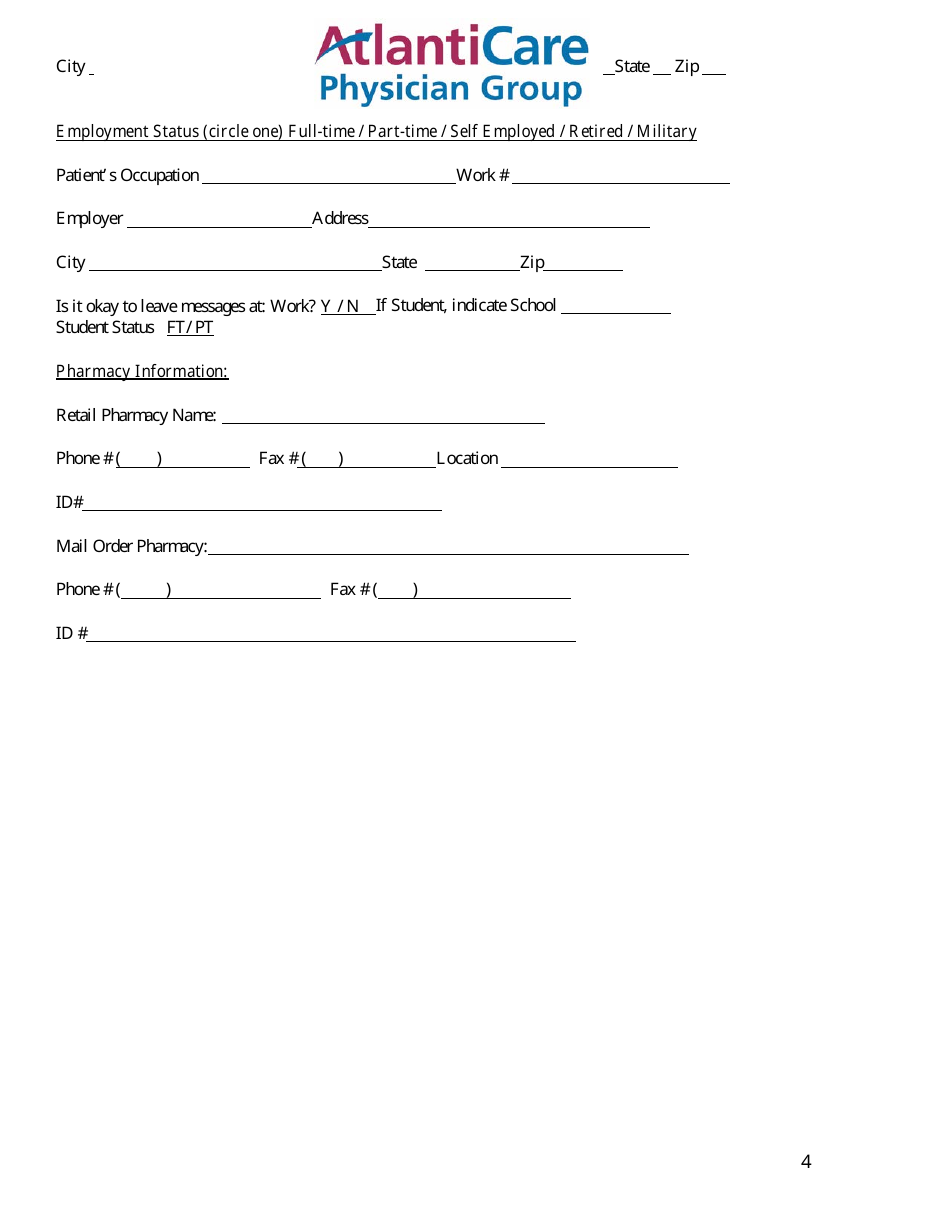 Patient Registration Form - Atlanti Care Physician Group, Page 4