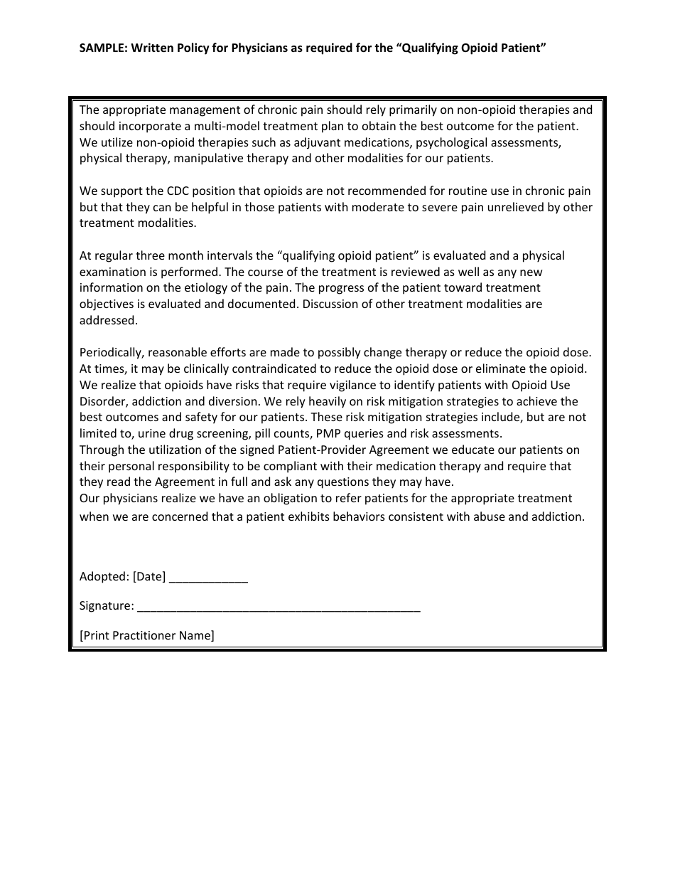 Written Policy for Physicians as Required for the Qualifying Opioid Patient - Oklahoma, Page 1