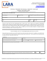 Physical Therapist or Physical Therapist Assistant General Response Form - Michigan
