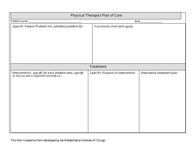 Physical Therapist Plan of Care - Rehabilitation Institute of Chicago