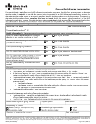 Document preview: Form 09827 Consent for Influenza Immunization - Alberta, Canada