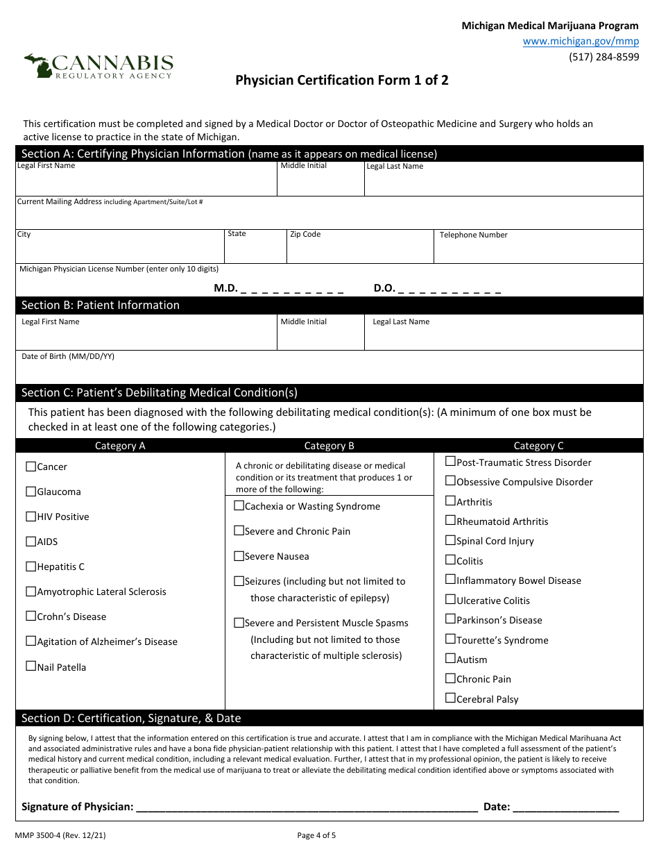Form MMP3500-4 Minor Application Form for Registry Identification Card - Michigan Medical Marijuana Program - Michigan, Page 4