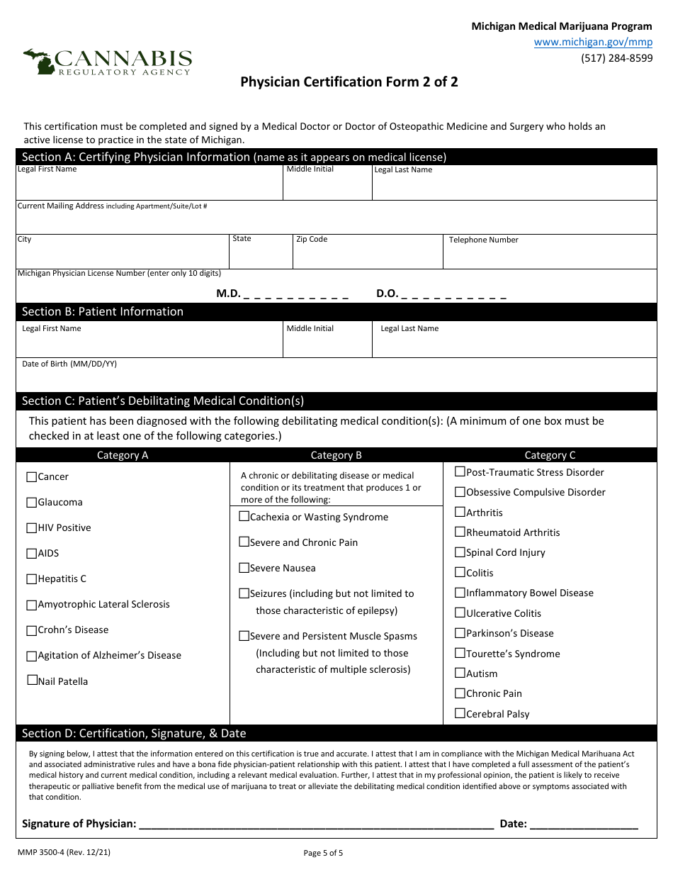 Form MMP3500-4 Minor Application Form for Registry Identification Card - Michigan Medical Marijuana Program - Michigan, Page 5