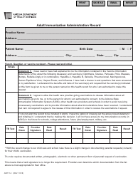 Document preview: Form AIR111-2 Adult Immunization Administration Record - Arizona