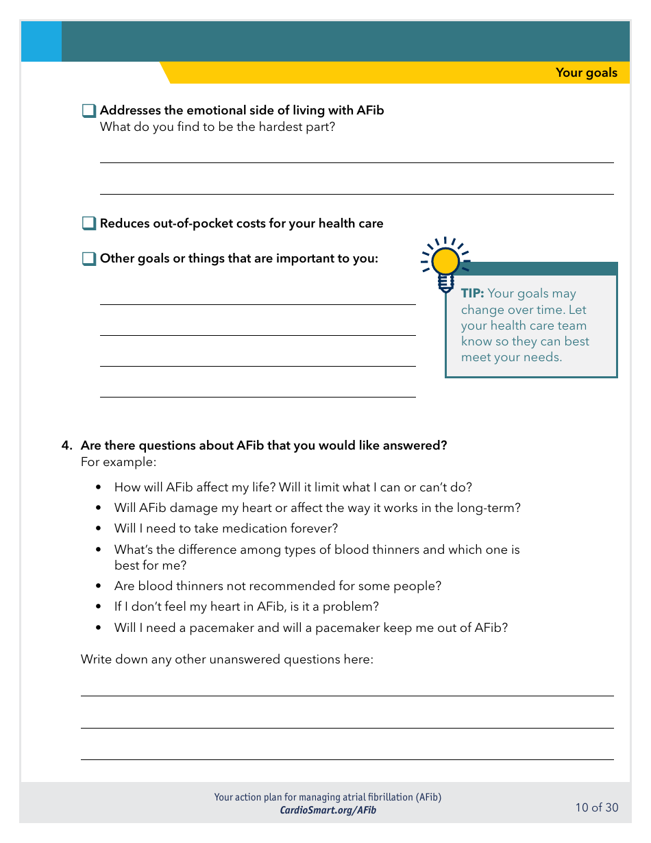 Action Plan for Managing Atrial Fibrillation (Afib) - Cardiosmart, Page 10
