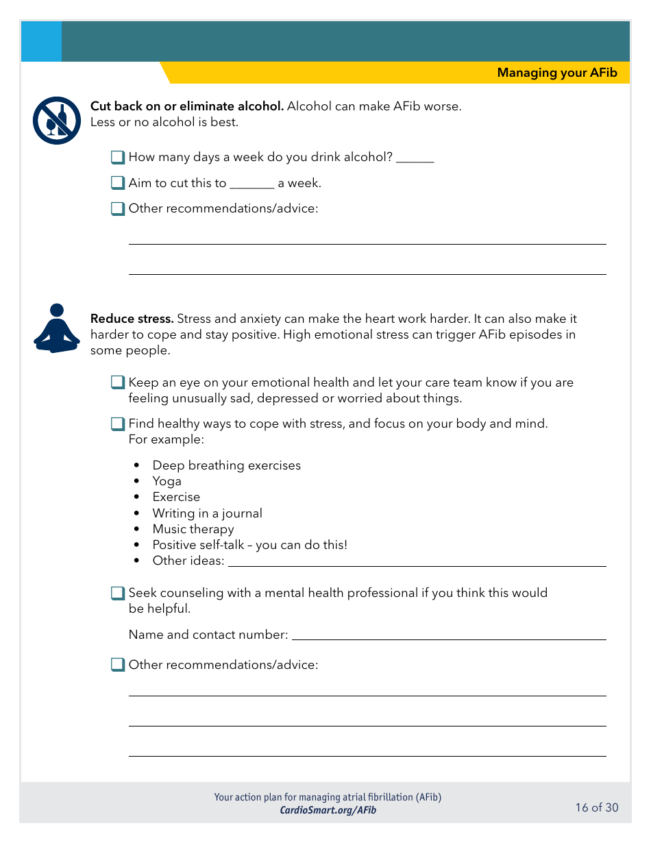 Action Plan for Managing Atrial Fibrillation (Afib) - Cardiosmart, Page 16