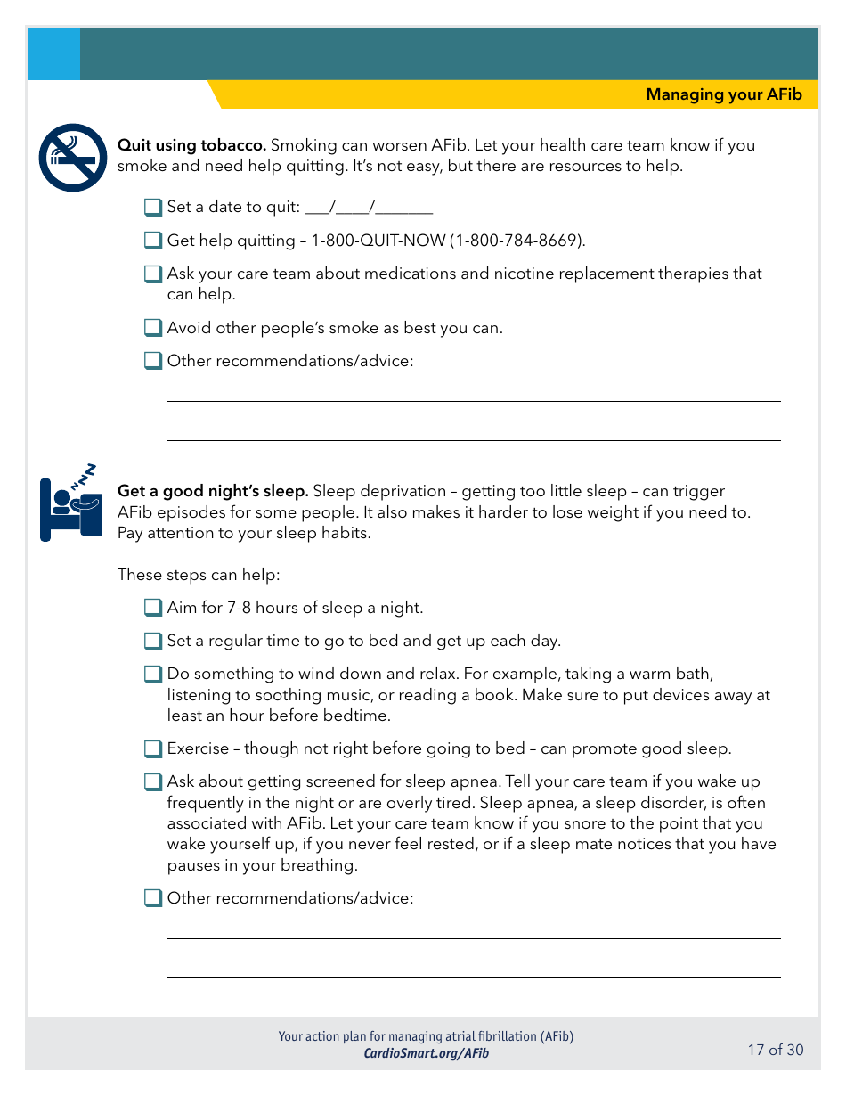 Action Plan for Managing Atrial Fibrillation (Afib) - Cardiosmart, Page 17