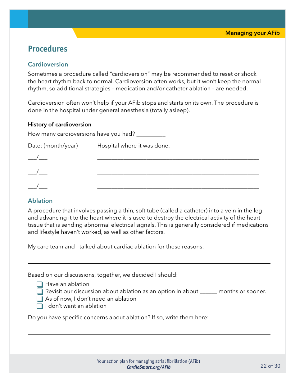 Action Plan for Managing Atrial Fibrillation (Afib) - Cardiosmart, Page 22
