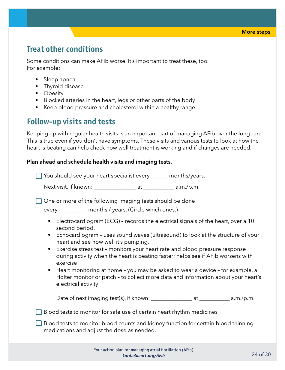 Action Plan for Managing Atrial Fibrillation (Afib) - Cardiosmart, Page 24