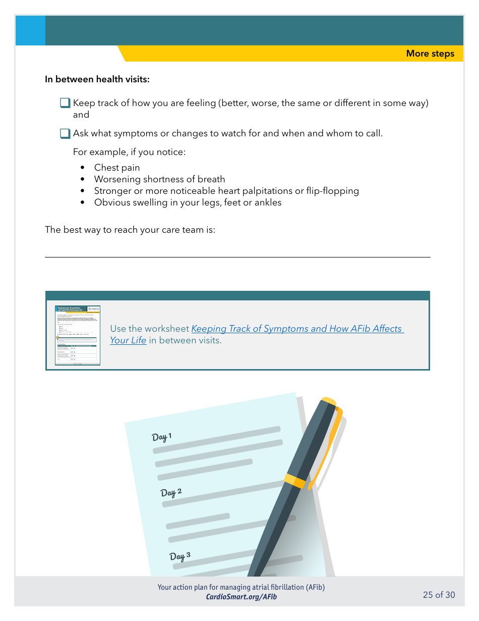Action Plan for Managing Atrial Fibrillation (Afib) - Cardiosmart, Page 25