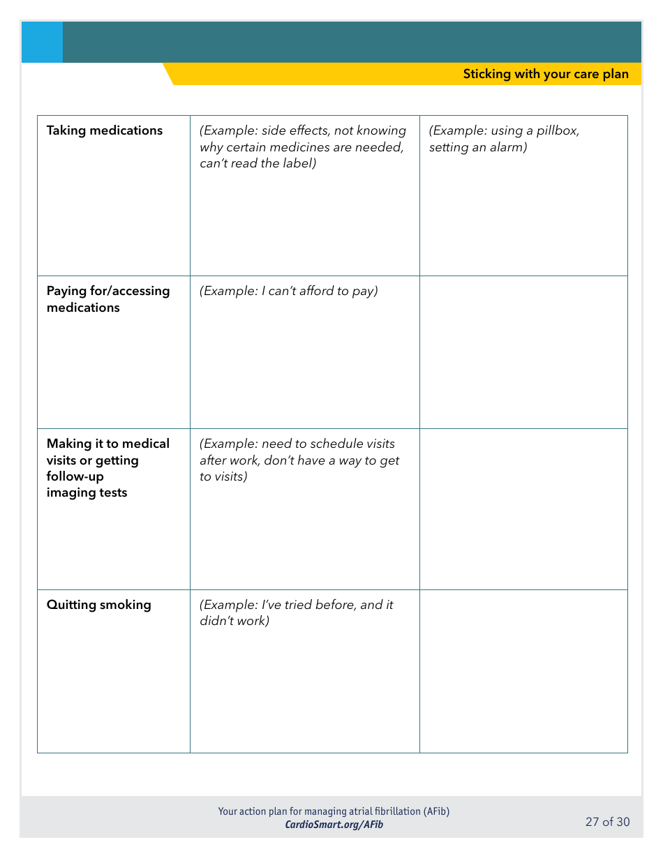 Action Plan for Managing Atrial Fibrillation (Afib) - Cardiosmart, Page 27