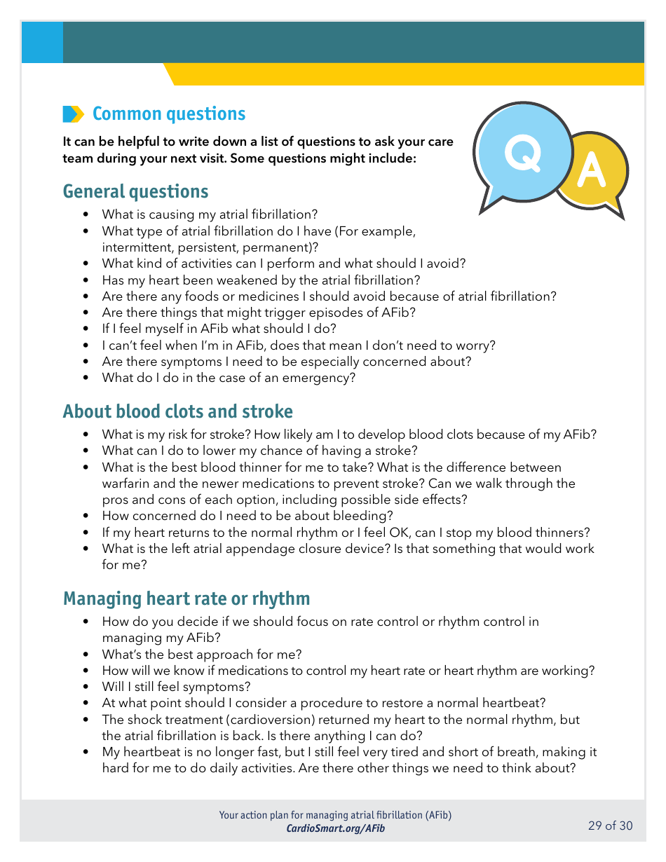 Action Plan for Managing Atrial Fibrillation (Afib) - Cardiosmart, Page 29