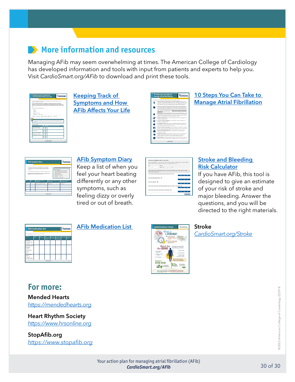 Action Plan for Managing Atrial Fibrillation (Afib) - Cardiosmart, Page 30