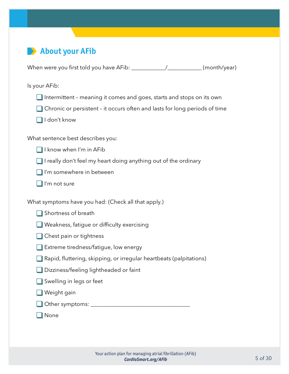Action Plan for Managing Atrial Fibrillation (Afib) - Cardiosmart, Page 5