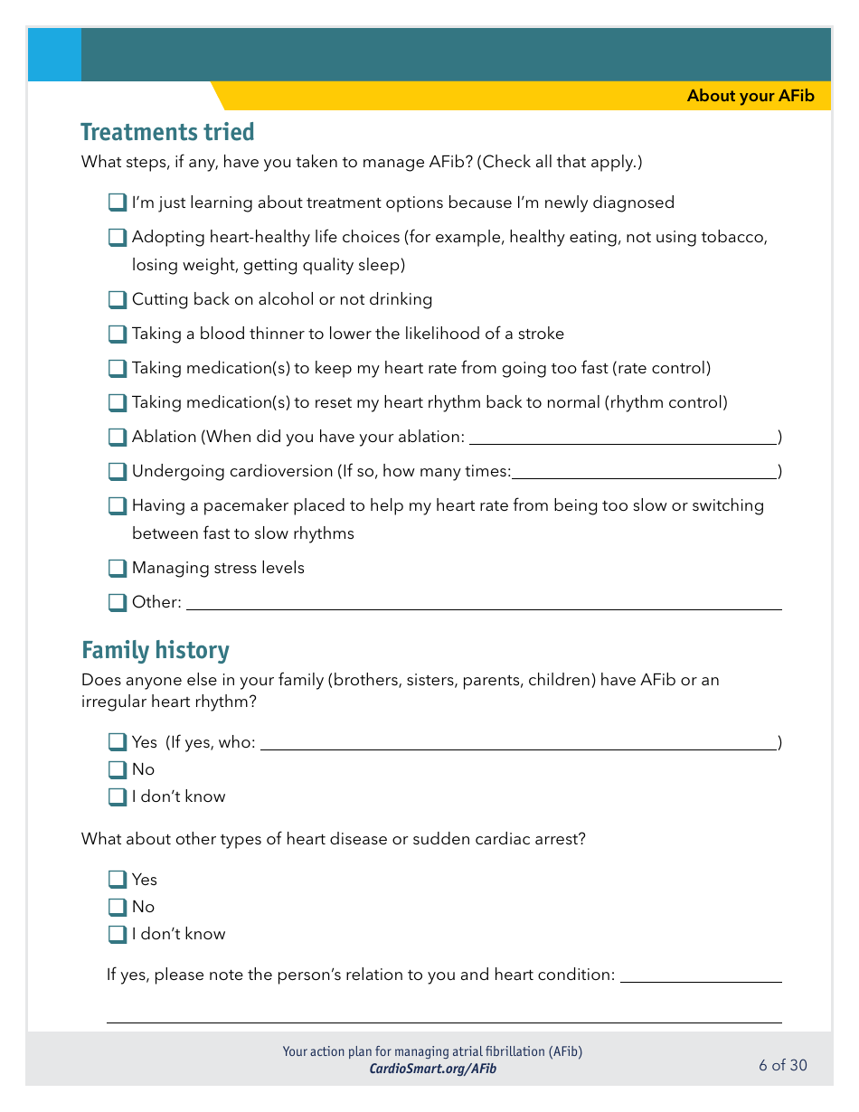Action Plan for Managing Atrial Fibrillation (Afib) - Cardiosmart, Page 6