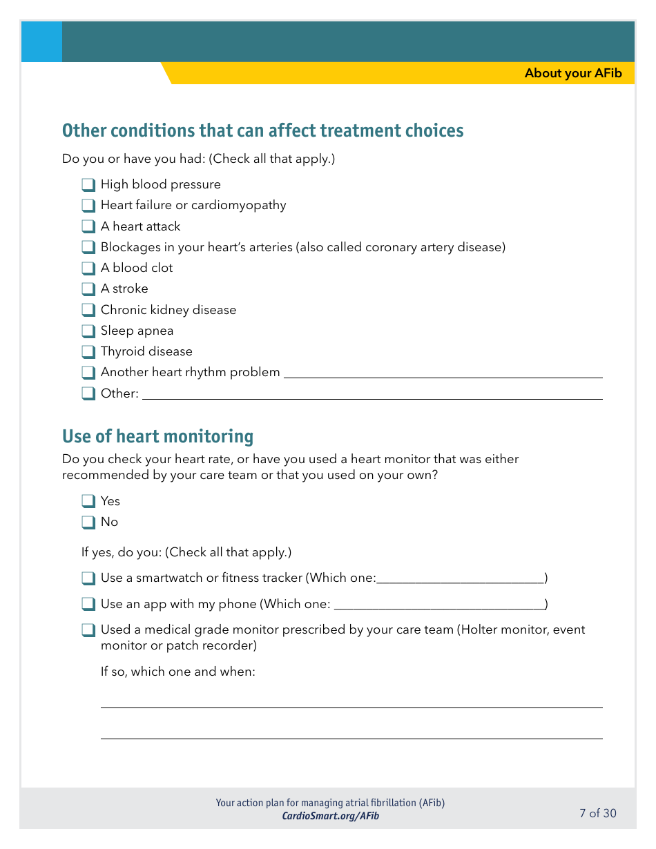 Action Plan for Managing Atrial Fibrillation (Afib) - Cardiosmart, Page 7