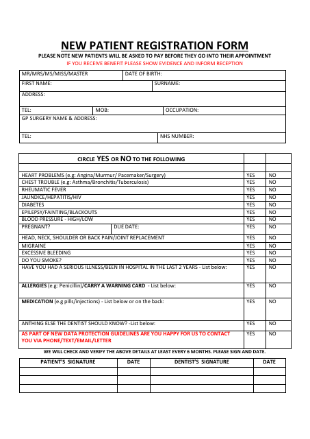 New Patient Registration Form Download Pdf