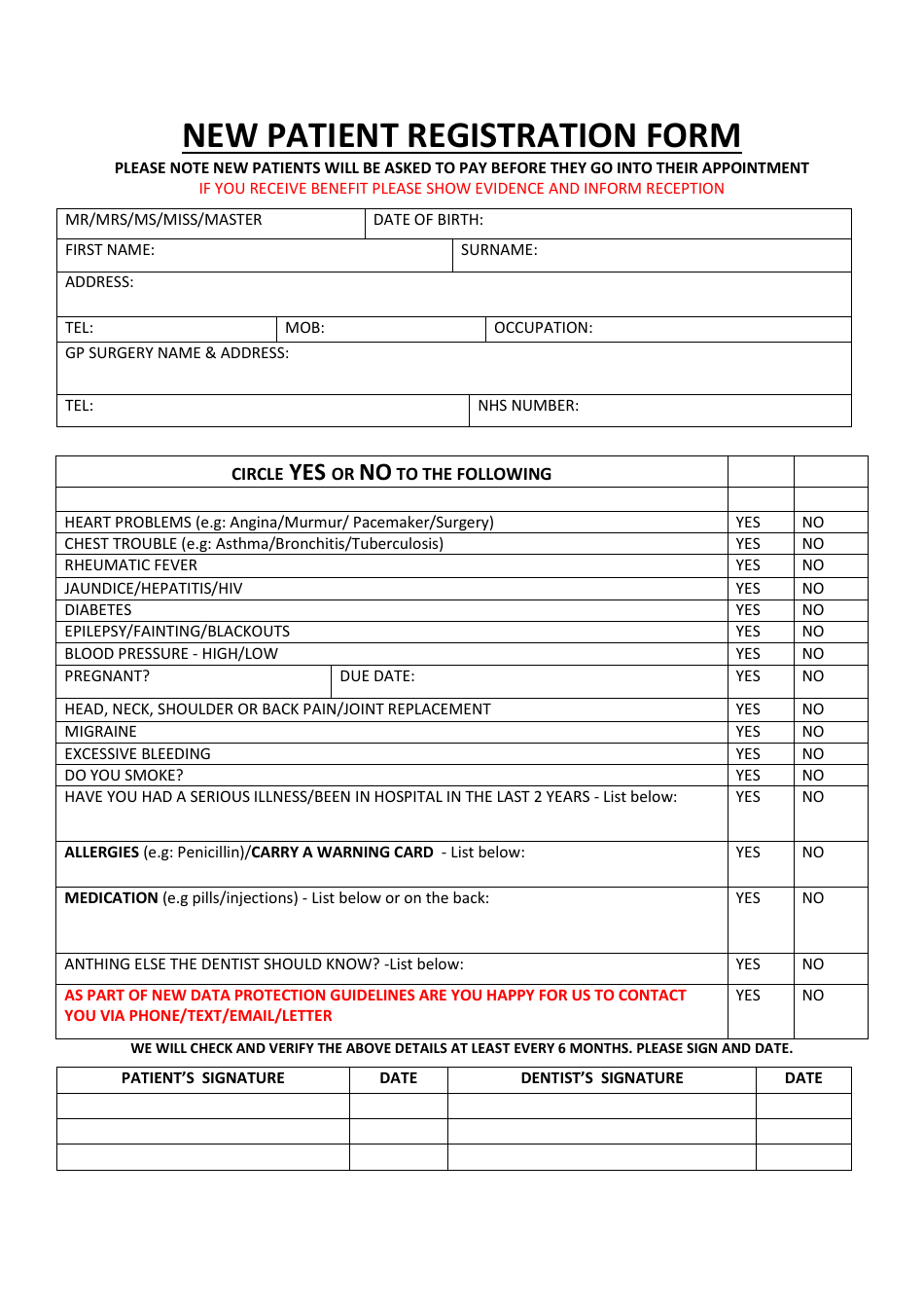 New Patient Registration Form, Page 1