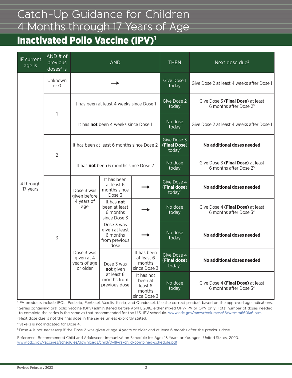 Form CS337115-E Catch-Up Guidance for Children 4 Months Through 17 Years of Age, Page 2
