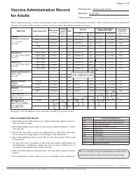 Vaccine Administration Record for Adults, Page 3