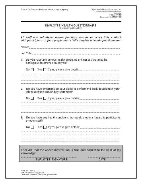 Form DHCS5011  Printable Pdf