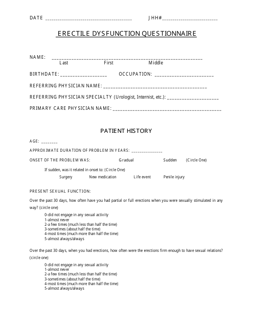 Erectile Dysfunction Questionnaire form - Preview Image
