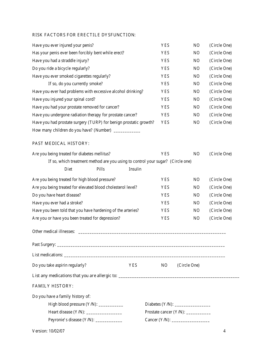 Erectile Dysfunction Questionnaire, Page 4