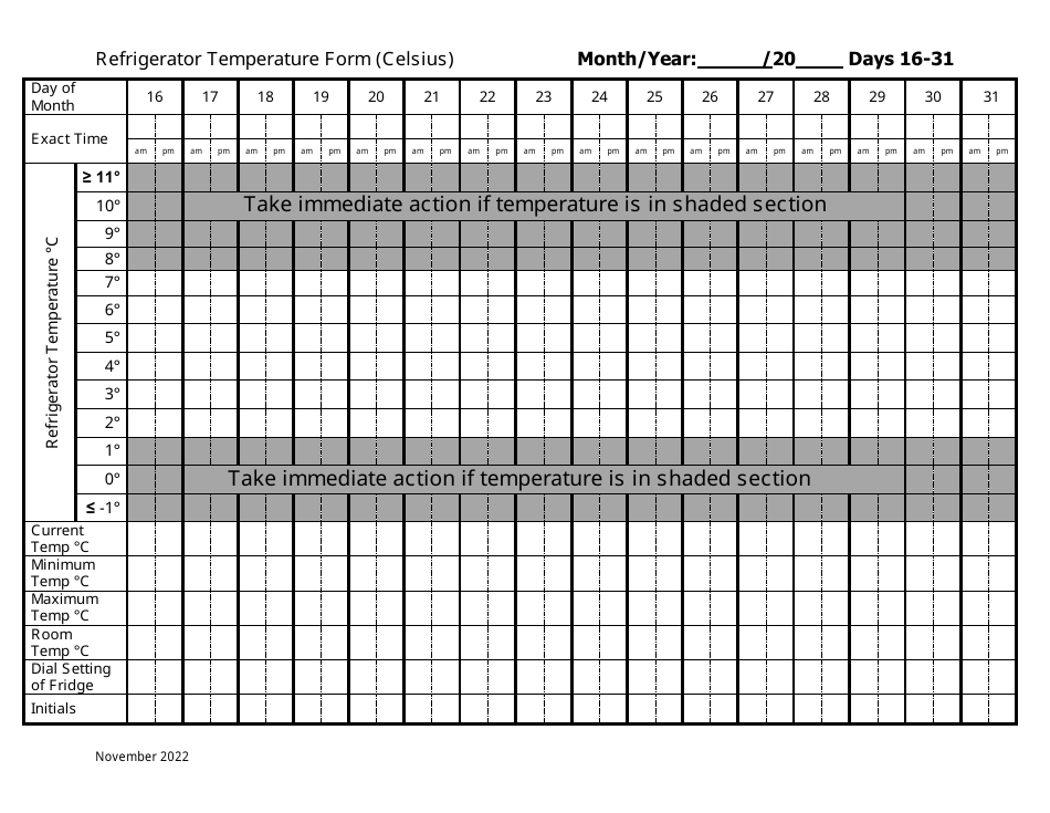 Refrigerator Temperature Form (Celsius), Page 2