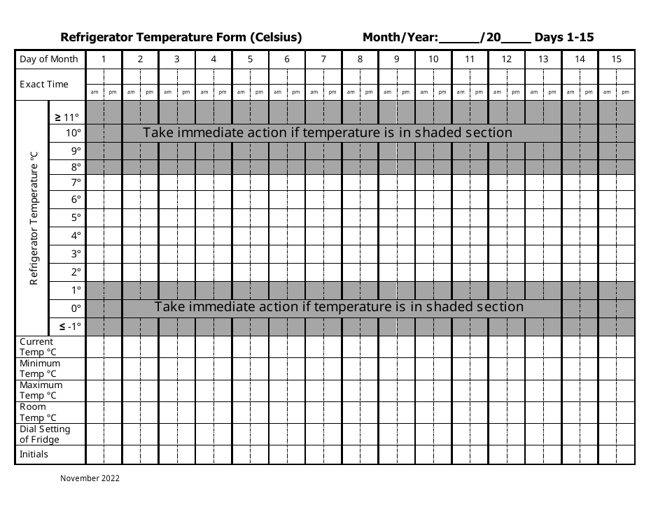 Refrigerator Temperature Form (Celsius) - Fill Out, Sign Online and