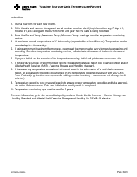 Form 20706 Vaccine Storage Unit Temperature Record - Alberta, Canada, Page 3