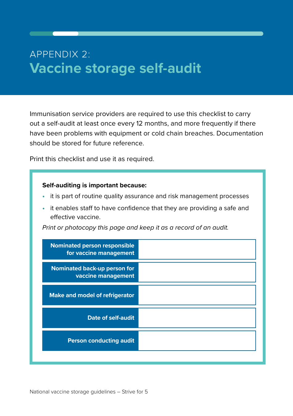 Appendix 2 Vaccine Storage Self-audit - Australia, Page 1