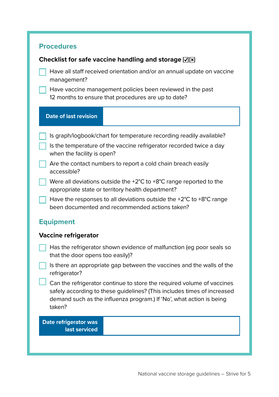 Appendix 2 Vaccine Storage Self-audit - Australia, Page 2