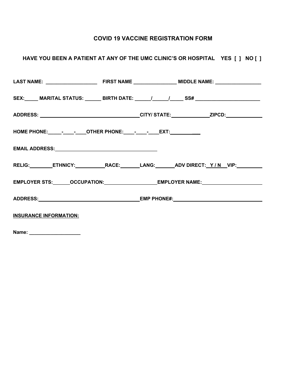 Covid 19 Vaccine Registration Form, Page 1